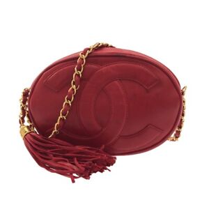 Auth CHANEL - Red Lambskin Shoulder Bag Gold hardware