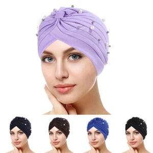 Cappello Indiano Hood Hood Turban Pearl Pearls Hijab Stretch Stretle Bell ☆ - Foto 1 di 20