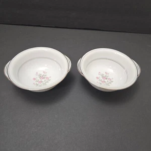 2 Noritake China Stanton 5407 5.25” Cereal Bowls W/Handles Pink Roses Platinum - Picture 1 of 8