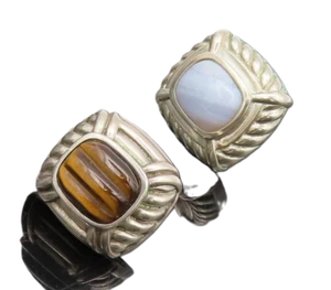 JUDITH RIPKA 925 Silver Vintage Moonstone Tiger Eve Carved Earrings EG12699 - Picture 1 of 8