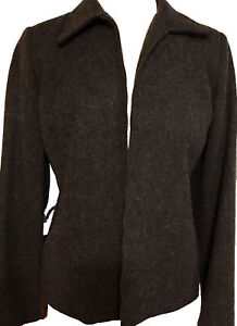 LL BEAN Classic Zip Front Charcoal Wool blend Full Zip blazer Size 8
