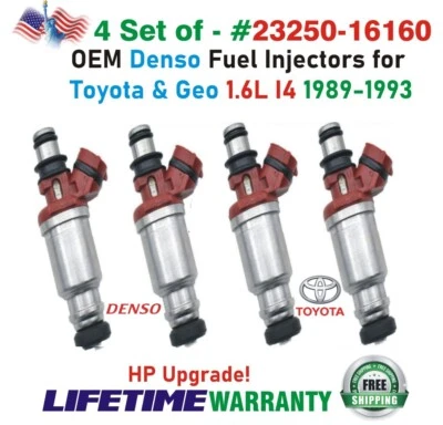 Inyectores de combustible de actualización OEM Denso x4 HP para Toyota y Geo Prizm 1989-1993 1,6 L I4 Foto 1 de 4