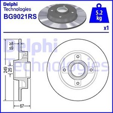 2x BG9021RS DELPHI brake disc for Citroën, PEUGEOT