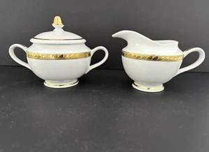 Golden Leaf By Muirfield Sugar Bowl & Creamer Made In Sri Lanka - Picture 1 of 13