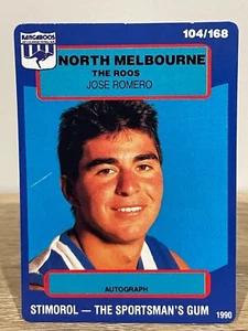 1990 STIMOROL NORTH MELBOURNE KANGAROOS AFL CARD JOE ROMERO #104/168. - Picture 1 of 2