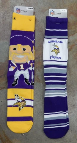 2 Pack NFL Minnesota Vikings Socks Gift Dress MAS Stripes Skor Mascot Madness Cover