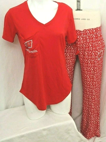 NEW Wisconsin Badgers Colosseum Red Pant Shirt Pajama Matching Set Women's M Cover