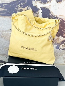 Chanel 22 Medium Shiny Caviar Quilted Chanel Yellow Hobo Tote  - Picture 1 of 15