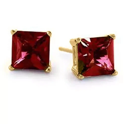 14k Yellow Gold Princess Cut Basket Stud Earrings w/ Cubic Zirconia Birthstones - Image 1 of 1