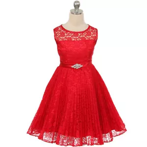 ROJO Talla 4 Vestido Floral Encaje Niña Cumpleaños Boda Dama de honor Recital Fiesta - Imagen 1 de 4