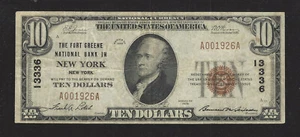 Fort Greene, NY, Ch #13336, 1929, $10.00 Tipo -1, Muy Fino +, 25 Notas Reportadas - Imagen 1 de 4