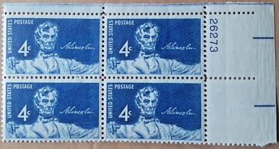 1958 Scott#1116 Abraham Lincoln Statue 4c Stamp Plate#26273 Block of 4 Env#1 MNH - Image 1 of 2
