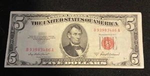 ** $5 1953-A U.S. Five Dollar Note - Red Seal - Picture 1 of 1