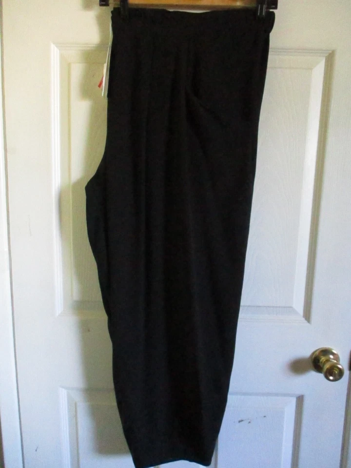 Eileen Fisher Black Viscose Stretch Ponte Leather Blocked Legging Pant Sz M