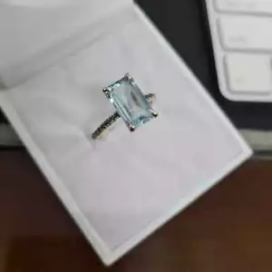 Natürlich Aquamarin Und Smaragd Art Damen Ring 14k Gelbgold - Bild 1 von 5
