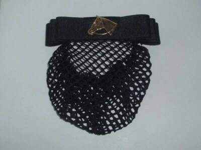 VINTAGE MADE IN FRANCE BLACK BOW HORSE HEAD BARRETTE & BUN NET - Image 1 of 2