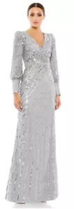 Mac Duggal Gown Dress Womens Size 10 Sequin Wrap Over Bishop Sleeve 5501 $598 - Picture 1 of 19