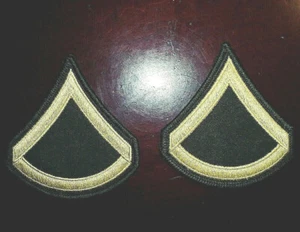 U.S. Army Chevrons, E-3, PFC, 1 Set, 2 Chevrons, Gold on Green, Brand New - Picture 1 of 2