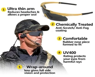 ICE DEA Military Combat Shooting Safety Glasses 3 Lens,Optical Holder Khaki  - Image 1 of 4