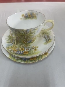 Vintage Shelley DAFFODIL TIME 13370 Bone China Tea Cup Saucer Plate Trio England - Picture 1 of 6