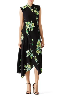 Vestido asimétrico Proenza Schouler negro floral seda talla 4 Foto 1 de 4