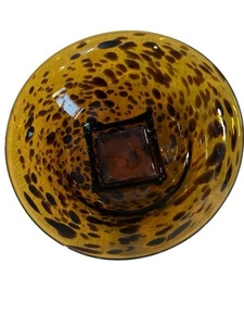 Hand Blown Bowl 10 1/2 Art Glass Tortoise Shell, Decor, Spotted Amber Glass - Bild 1 von 14