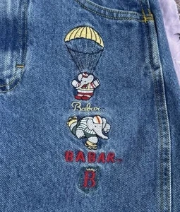 Salopette vintage bambino denim "BABAR il re elefante" salopette Francia - Foto 1 di 16