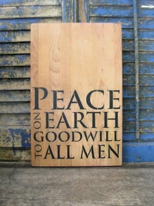 LG Antique Butcherblock  Wood Bread Cutting Board Peace on Earth Stencil - Picture 1 of 10