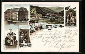 Lithographie Oppenau, Ortsansicht, Hotel zum Goldenen Adler, Wasserfall und Rui - Picture 1 of 2