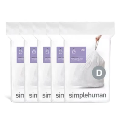 Revestimientos de bolsa de basura de cocina simplehuman 20L código D ajuste personalizado 5 paquetes rápidos - 100ct Foto 1 de 4