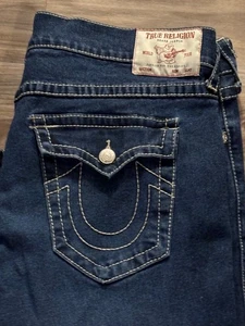 True Religion Ricky Relaxed Straight Leg Jeans Flap Pockets Dark Mens Size 38 - Picture 1 of 11