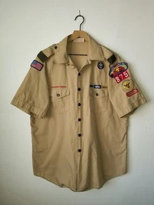 Boy Scouts Uniform Shirt BSA #875 Vintage Insignia Made in USA Mens XL - Picture 1 of 5