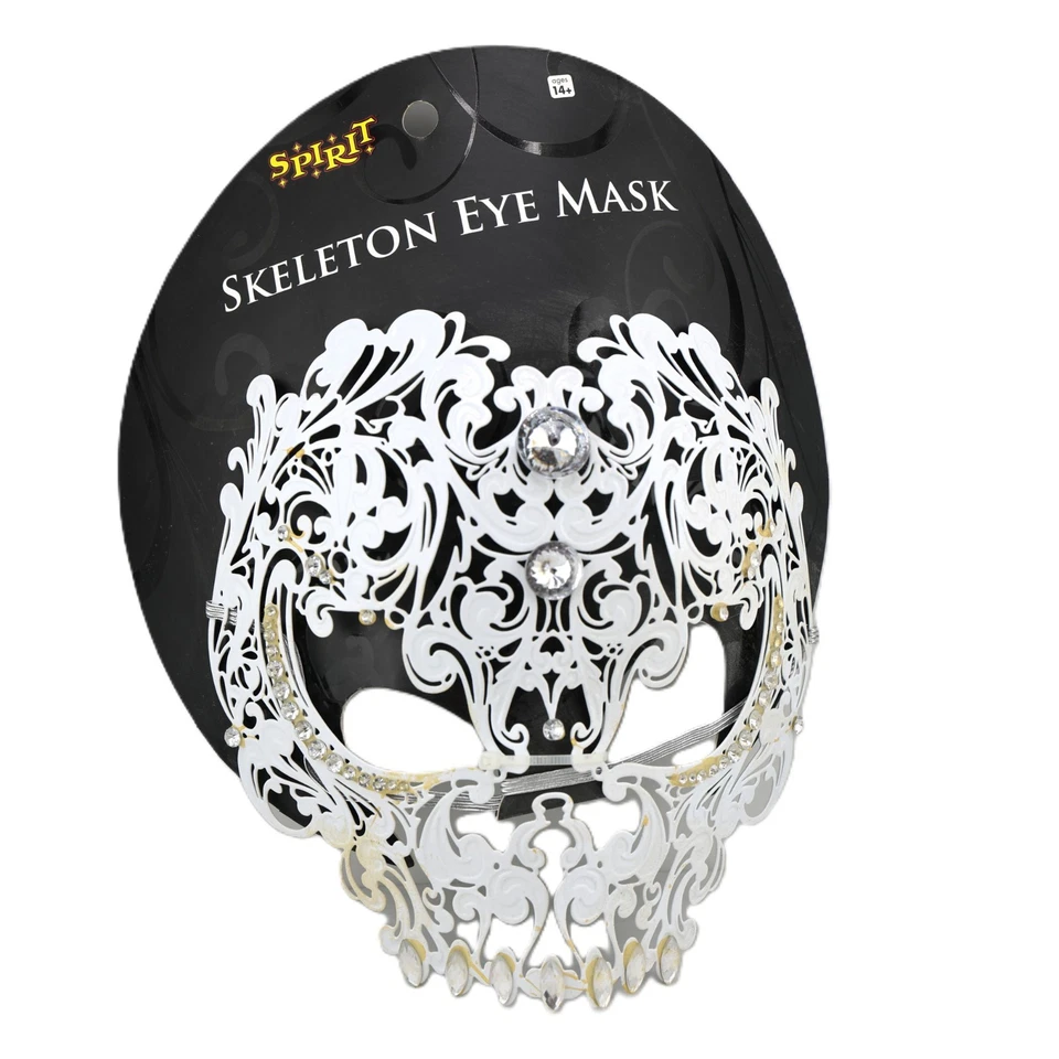 Beautiful White Skull Eye Mask Halloween Skeleton Metal, Rhinestone, Elegant - Image 1 of 1