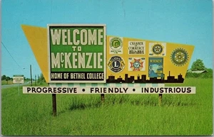 Cartelera de carretera c1960 McKENZIE, Tennessee postal "Home of Bethel College" - Imagen 1 de 2