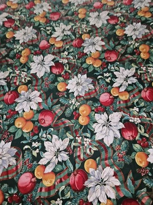 Concord The Kesslers HTF Poinsettia & Mixed Fruits Theme Cotton Fabric 2.5 Yards - Image 1 of 4