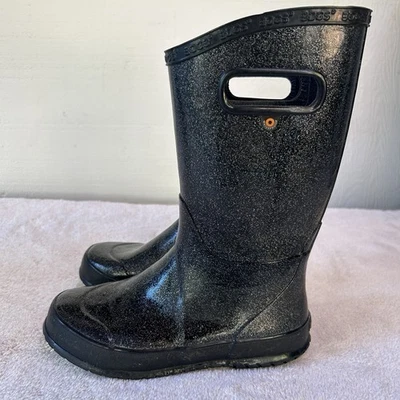 Bogs Youth Classic High RainBoot Rubber Black  Glitter Youth Size 3 535459 TC-77 - Image 1 of 4