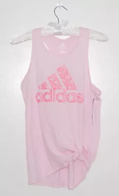NWT adidas Big Girls Pink Tied Hem Large Logo Racerback Tank Top sz L  XL - Image 1 of 4