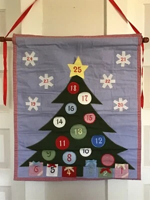 Pottery Barn Kids Christmas Tree Advent calendar w/ wooden dowel VRTF - Image 1 of 4