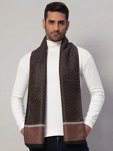 100% Cachemira Bufanda Cuadros Marrón Wrap Cálido de Invierno Hombre Viento - Imagen 1 de 8