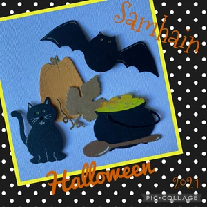 Cat Pumpkin Bat Cauldron Wiccan Pagan Halloween Samhain October Die Cuts - Picture 1 of 2
