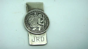 VINTAGE THOMAE CO SAINT CHRISTOPHER STERLING SILVER MONEY CLIP - NICE - Picture 1 of 4