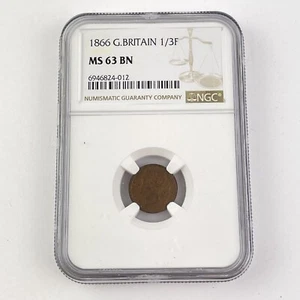 NGC Graded 1866 Great Britain 1/3F 1/3 Third Farthing MS63 MS 63 BN Coin - Picture 1 of 3