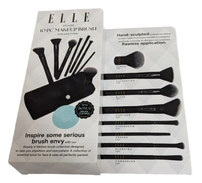Elle Deluxe 10 Piece Makeup Brush Collection W/ Bonus Brush Cleaner - Open Box - image 1 of 4