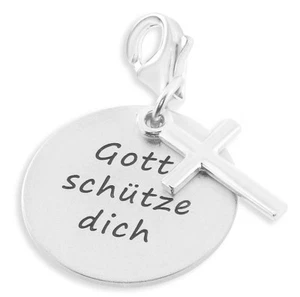 Charm zur Taufe, Taufgeschenk Charm mit Kreuz Anhänger, Silberschmuck mit Gravur - Bild 1 von 3