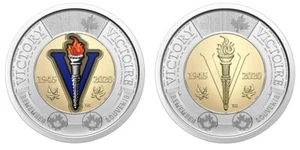 Canada 2020 WWII Victory 75th Coloured & Non coloured BU UNC Toonie from a Roll - Picture 1 of 4