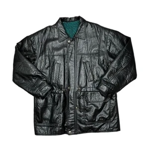 Vintage 90's ALTA MODA Made In Italy Classic Faux Leather Zip Jacket XL Black - Picture 1 of 4