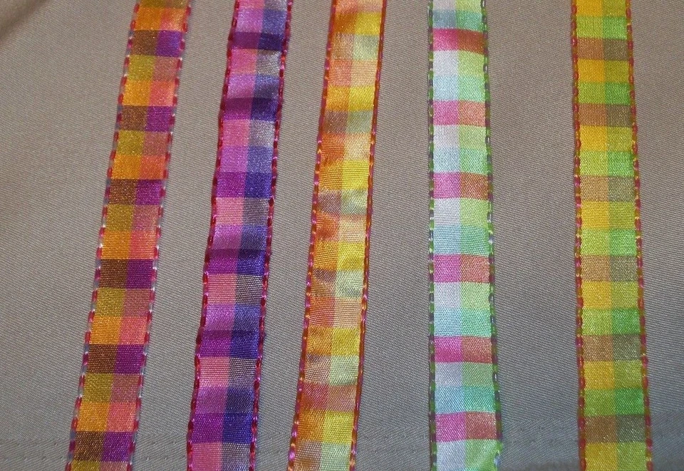 10 yds BRIGHT PLAID RIBBON  1/2"  (choice of 5 colors) - Image 1 of 2