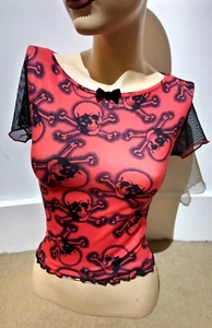 Punk style ☠️ *Red and Black Skulls*☠️ stretchy crop t-shirt Small size 8 - Picture 1 of 8