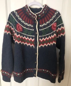 Woolrich Women’s Sweater Sz XL Nordic Fair Isle Floral Wool Cardigan Vintage - Picture 1 of 9