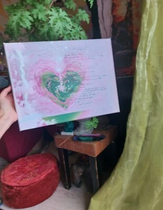 Bild Herz Original v. einer Malerin,  Leinwand, 30x40 grün rosa mit Sp - Bild 1 von 5